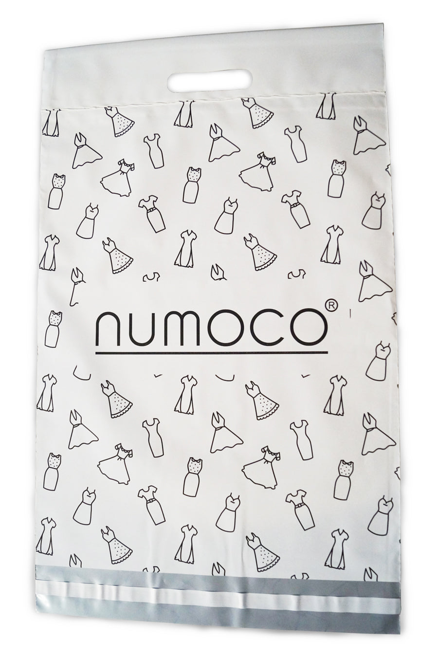 0-6 Folientransportbeutel - weiß matt + schwarz numoco Logo mit Griff