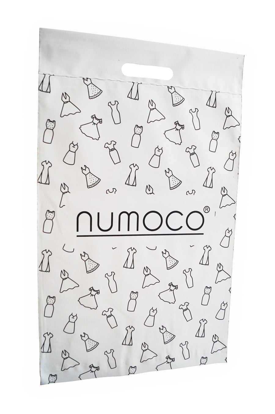 0-6 Folientransportbeutel - weiß matt + schwarz numoco Logo mit Griff