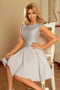 157-6 Kleid MARTA mit Spitze - hellgrau