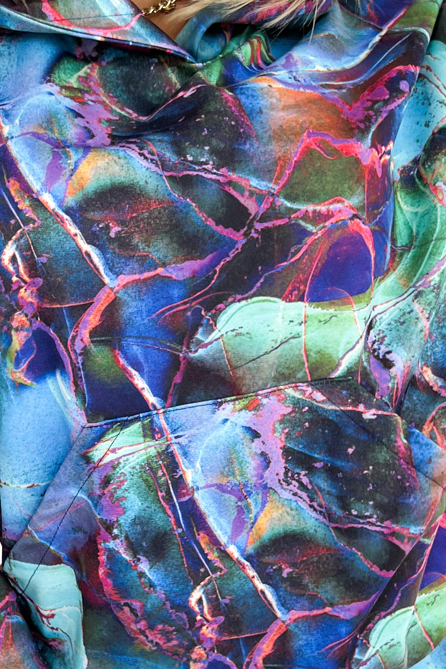 390-1 Känguru-Hoodie - blauer Marmor