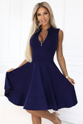 573-2 Exklusives Kleid mit ausgestelltem Saum und goldenem Reißverschluss - Marineblau