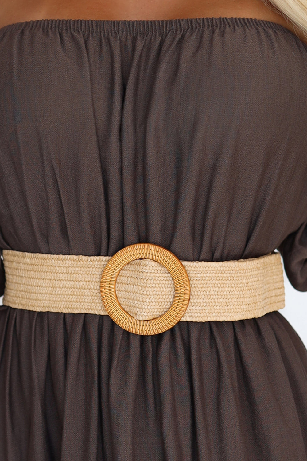 614-1 Boho Maxikleid mit schulterfreien Trägern - Schokolade