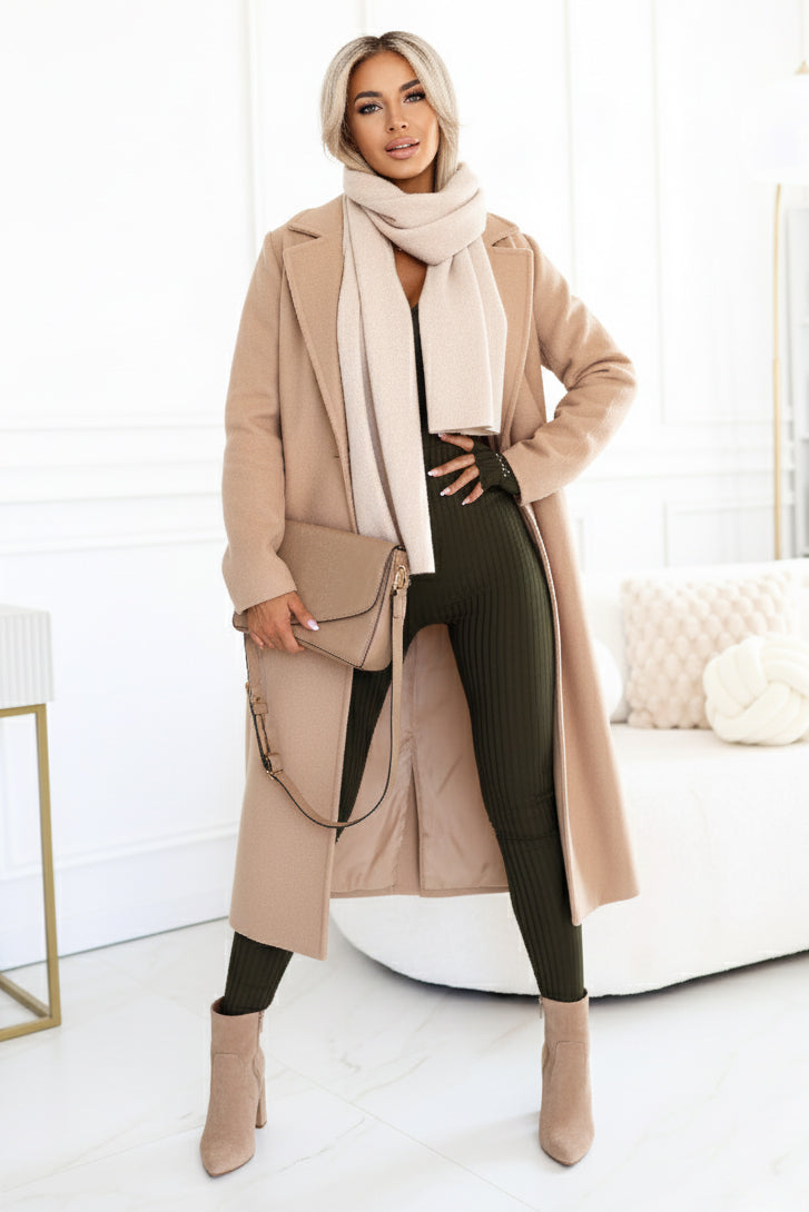 619-2 Bequemer und eleganter gerippter Damen-Jumpsuit mit Ausschnitt - Khaki