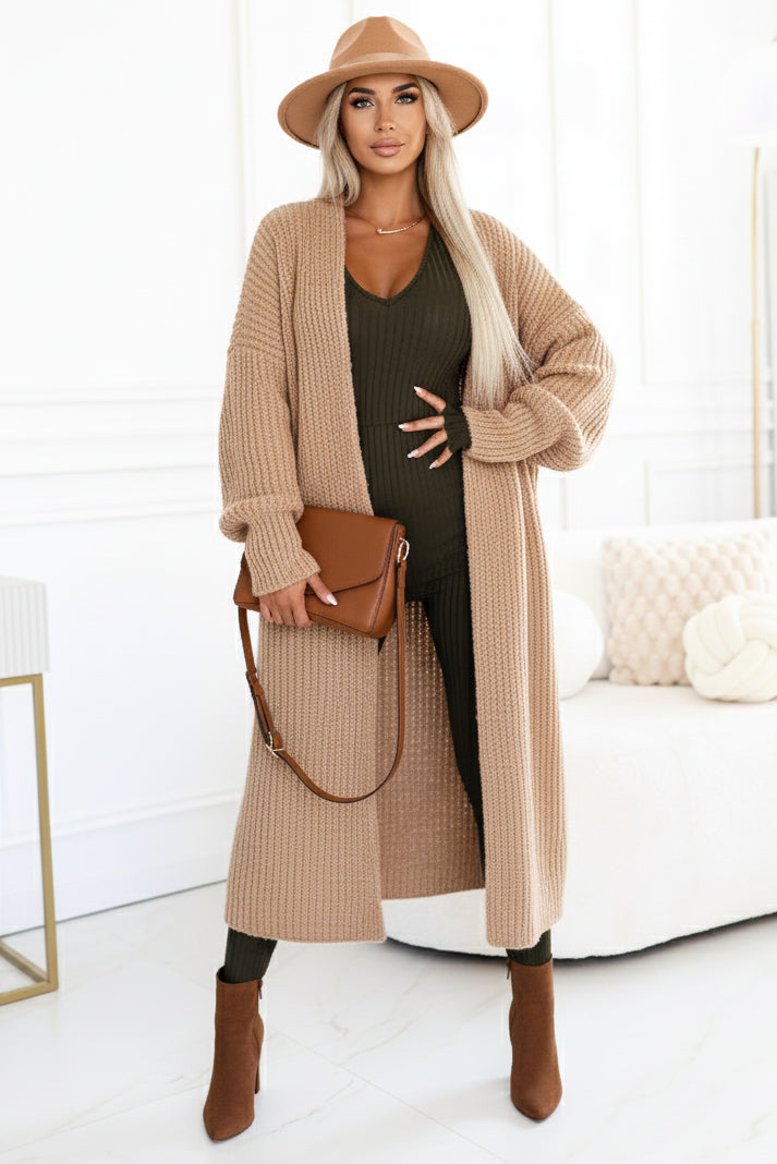 619-2 Bequemer und eleganter gerippter Damen-Jumpsuit mit Ausschnitt - Khaki