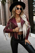 624-2 Kurze Jacke mit Fransen aus weichem Öko-Leder - burgund
