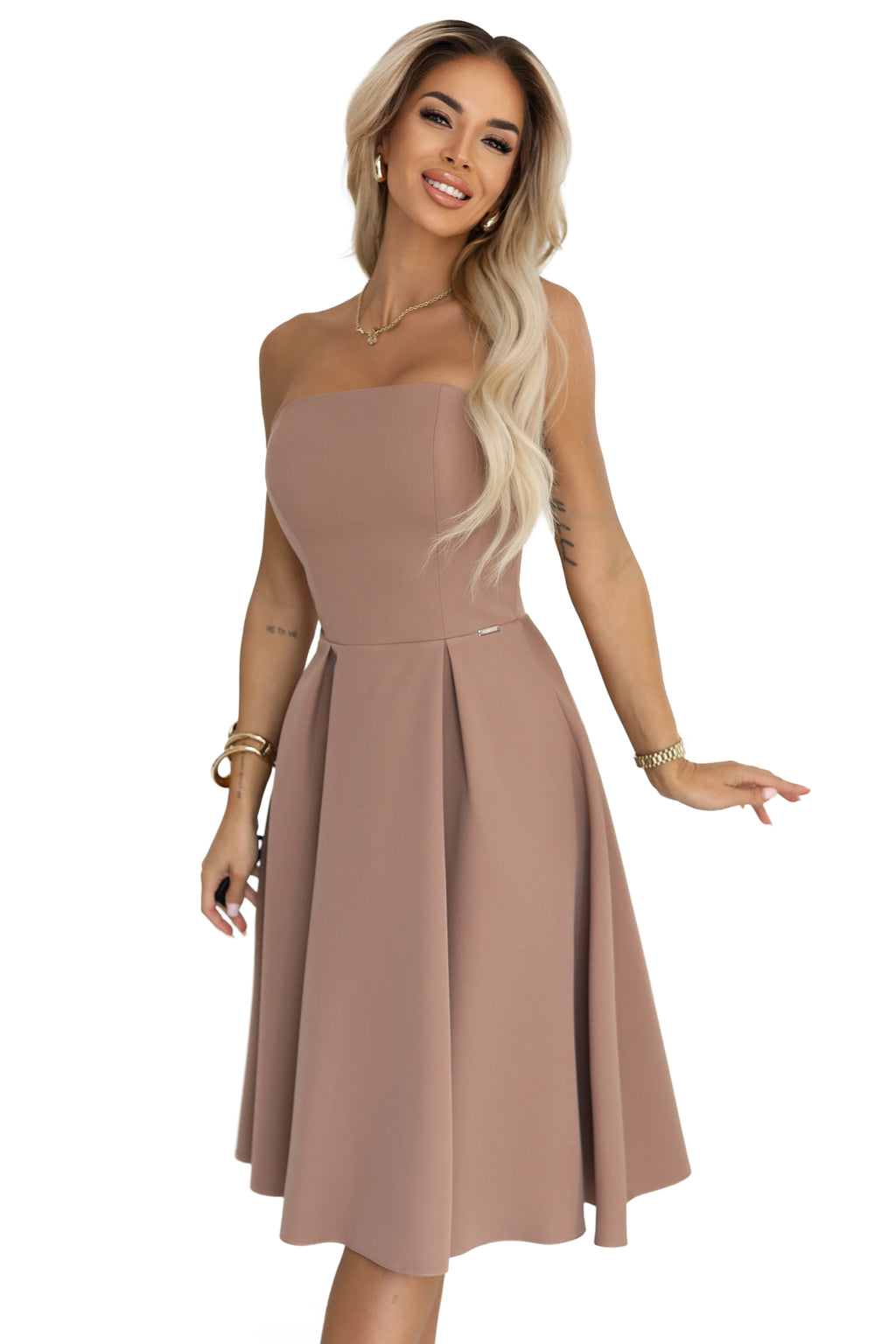 641-2 VIVIENNE Korsett-Midikleid mit ausgestelltem Saum für besondere Anlässe - beige